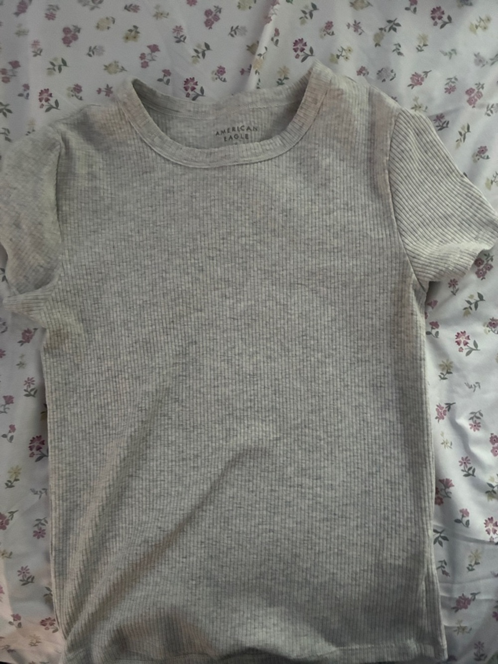 American Eagle Outfitters Kids Short Sleeve Ribbed Tee - Light Gray Heather